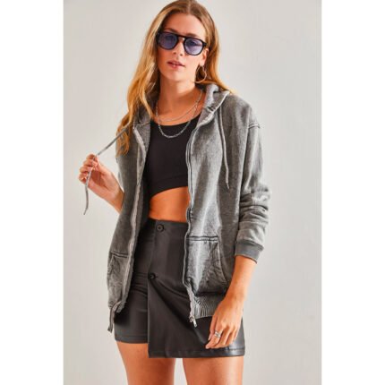 Shawl Hooded Cardigan In Stone Gray