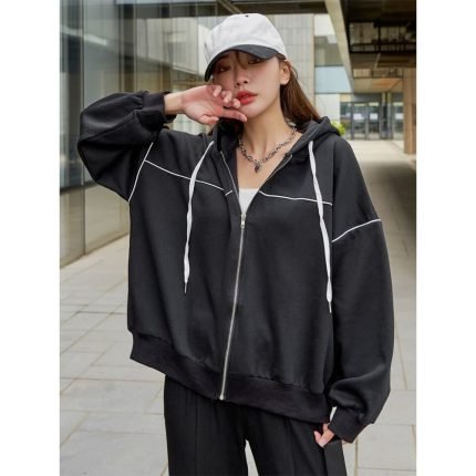 Hooded Street Style Cardigan In Black